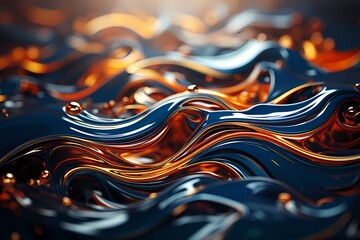 Lustrous copper and midnight blue liquids colliding, creating a dramatic and impactful HD wallpaperr