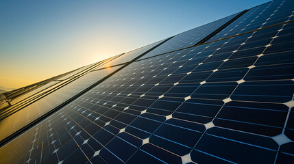 A close-up of solar panels against a clear sky, emphasizing the importance of renewable energy in a sustainable future