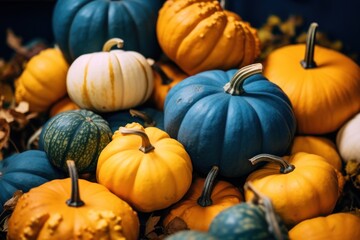 Colorful pumpkins with oranges and blues Ai Generative
