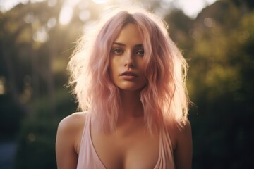 Naklejka premium Woman with brown to pink balayage Ai Generative