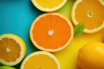 Fototapeta premium Orange slices on blue background Ai Generative