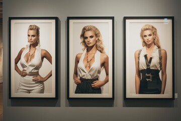 Three framed portraits of female models Ai Generative