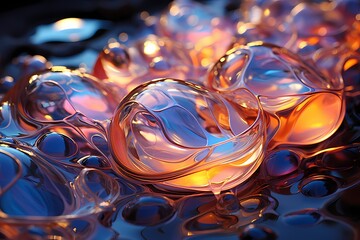 Mesmerizing iridescent oil swirls in a crystal-clear liquid