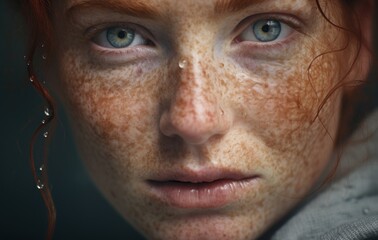 Fototapeta premium Close up image of a woman with freckle Ai Generative