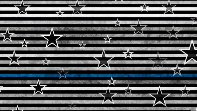 Grunge black white concept USA flag with blue stripe. American police force sign abstract background. Seamless looping motion design. Video animation Ultra HD 4K 3840x2160