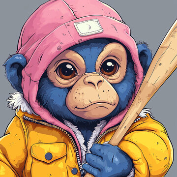 Cute monkey with baseball bat with jacket 