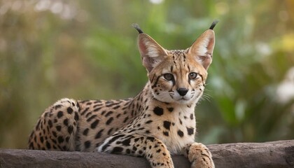 Beautiful big cat - Serval, on a blurred background, North Africa