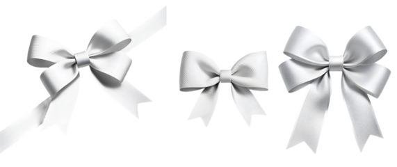 set of white ribbon bows isolated on transparent background
