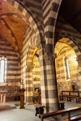 Fototapeta na wymiar Beautiful interior of the ancient Church of Portovenere, Liguria, Italy