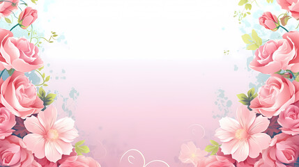 Fototapeta na wymiar Pink rose flower composition background, decorative flower background pattern, floral border background