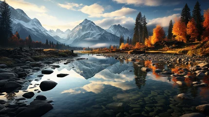 Keuken foto achterwand Tetongebergte photo of a beautiful view of a lake surrounded by mountains