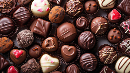 A box of Valentines chocolate sweets in different shapes and flavors - obrazy, fototapety, plakaty