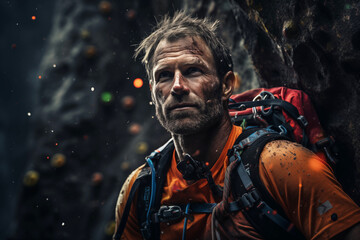 Male Rock Climber with Climbing Gear