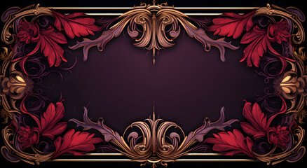 elegant red and gold frame with ornament on a black background	
