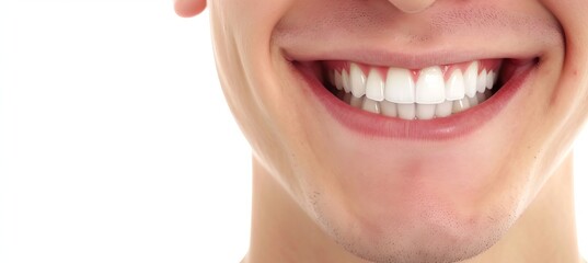 Obraz premium Close up portrait of a handsome blonde scandinavian man with a radiant smile, perfect for dental ad.