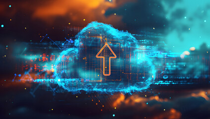conceptual background with digital cloud and a arrow 