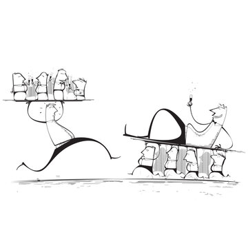 Men Carrying Men on trays
