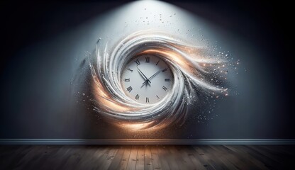 Enchanted Clock Swirling in a Whirlwind of Sparkles - Time Warp Illusion - obrazy, fototapety, plakaty