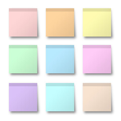 Different Color Sticky Note Set Isolated on Transparent Background
