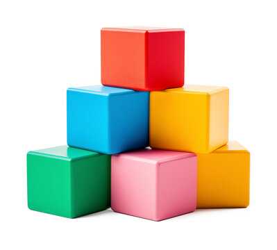 Colorful Toy Blocks Isolated on Transparent Background
