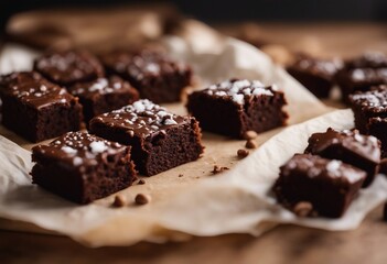 Freshly baked homemade brownies on a parchment paper