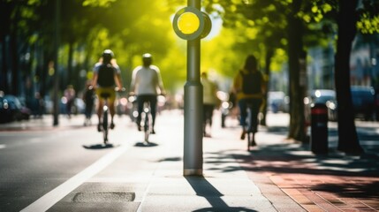 Closeup of a pedestrian walkway with designated bike lanes, showcasing the solution of promoting alternative modes of transportation and creating more pedestrianfriendly cities in urban planning.