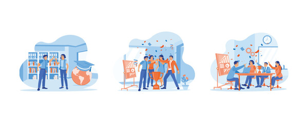 Fototapeta premium Success and happiness teamwork concept. Good collaboration results. Business team throwing confetti. Celebrating success due to good teamwork. set flat vector modern illustration