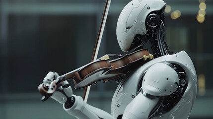 Fototapeta premium a humanoid robot cyborg plays the violin