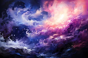 Fotobehang Pearl white and midnight purple liquids swirling in a celestial dance. ©  ALLAH LOVE