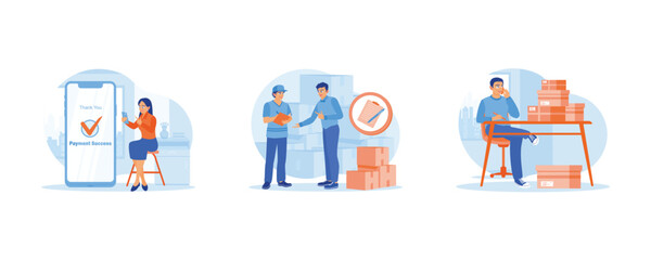 Order Confirmation concept. Make online transactions using the application. The warehouse manager signs the bill of lading—a businessman writing and confirming the order by phone. 