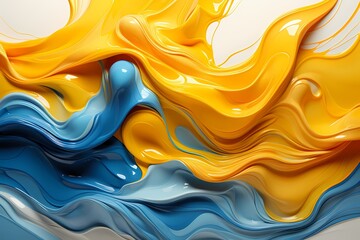 Playful swirls of lemon yellow and sky blue liquids, forming a lively and cheerful abstract composition for an eye-catching wallpaper