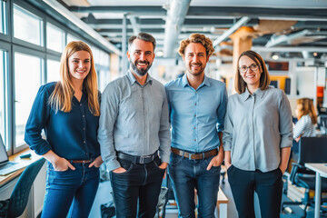 Portrait of successful business team posing in office. A new team in a marketing development company.