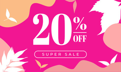 super sale 20% off banner modern minimal set abstract template with pastel-colored stains