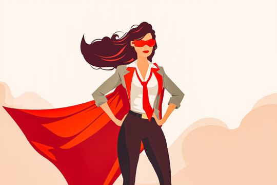 Vector of a strong business woman imagining to be a super hero. A business woman has developed a new thing in her field of work.