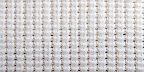 Close view of a simple knit pattern with cotton yarn. Vintage Beige Knitted Fabric Texture. Crochet Warm Woolen Yarn Background. Close-up. Selective focus.