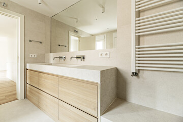 Modern design bathroom with a cream marble sink