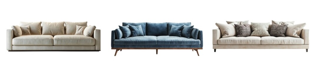 Fototapeta premium Modern elegant large sofas with Nordic style over isolated transparent background