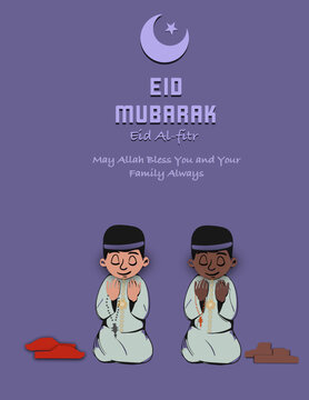 Islamic Holiday Illustration with Two Islamic Men dress in culture attire kneeling down in Prayer
