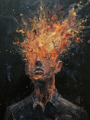 Naklejka premium AI-Generated Surrealistic Image of Exploding Head Symbolizing Burnout or Thought Overload