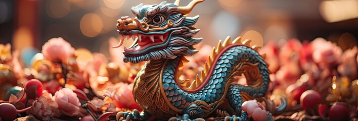 A Festive Tapestry: China's Lunar New Year Extravaganza, the lively Lion Dance, cute Chinese traditions, and the jubilant atmosphere of the Dragon Year festivities. 