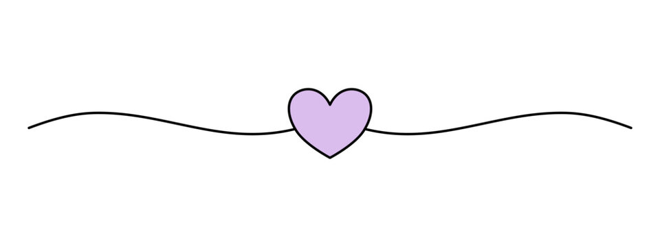 Simple purple heart with black outline and two wavy lines on the sides. Minimalist decorative design for romantic card embellishments