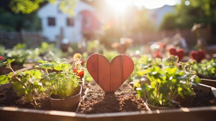 Macro photo of a heartshaped community garden, highlighting the caring and supportive nature of the neighborhood.