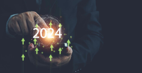 2024 business planning and strategy concept. business goals trends 2024. digital marketing, profit...
