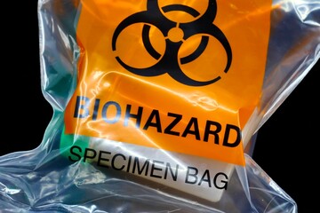 Hospital waste in biohazard container