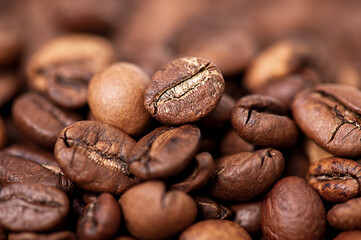 Coffee as background. Coffee beans close up macro photo.