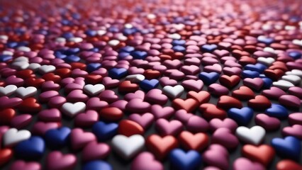 Happy Valentine's Day on a background with stylized multi-colored heartsbackground of hearts....