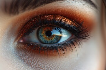 Beautiful Eye with Shimmering Bronze Eyeshadow, close up