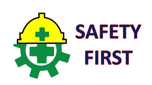 Animation of safety first logo or green medical symbol with helmet.