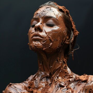 Body Art Of A Woman Covered In Chocolate. AI Generative.