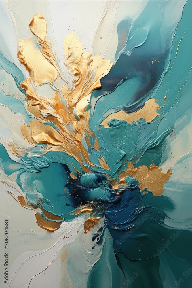 Aufkleber this abstract painting features swirling patterns of gold and blue colors, creating a harmonious and
